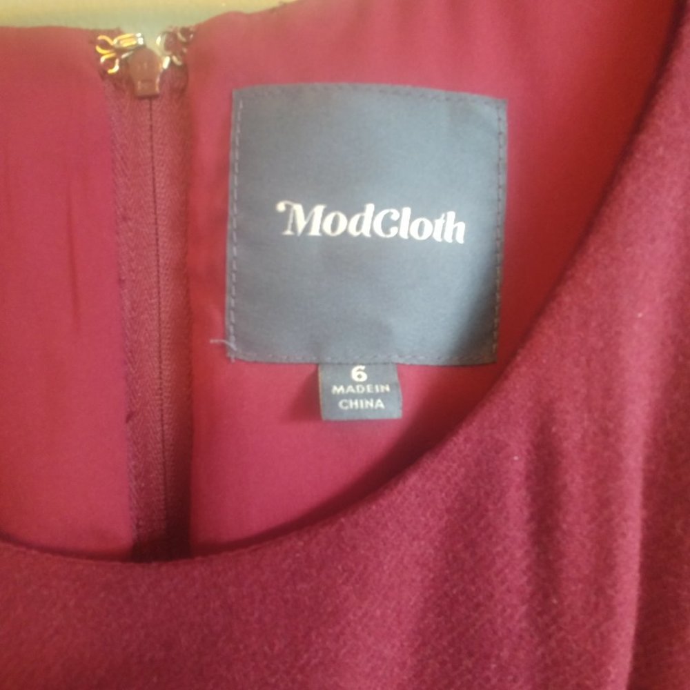Modcloth raspberry burgundy wool sleeveless midi dress size 6 - Picture 3 of 7